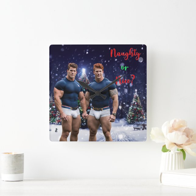 SlipperyJoe's glowing Christmas trees two muscular Square Wall Clock (Home)