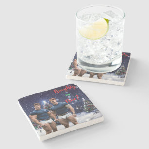 SlipperyJoe's glowing Christmas trees two muscular Stone Coaster