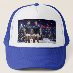 SlipperyJoe's glowing Christmas trees two muscular Trucker Hat