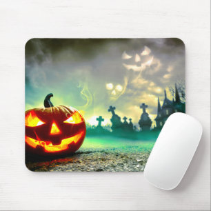 SlipperyJoe's glowing jack‑o’-lantern Halloween wa Mouse Pad