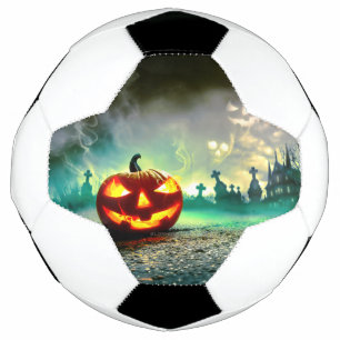 SlipperyJoe's glowing jack‑o’-lantern Halloween wa Soccer Ball