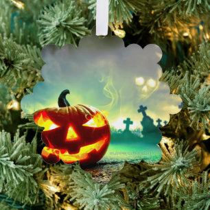 SlipperyJoe's glowing jack‑o’-lantern Halloween wa Tree Decoration Card