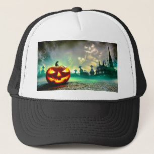 SlipperyJoe's glowing jack‑o’-lantern Halloween wa Trucker Hat