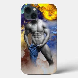 SlipperyJoe's grayscale muscular man physique yell iPhone 13 Case