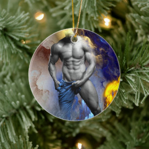 SlipperyJoe's grayscale muscular man physique yell Ceramic Tree Decoration