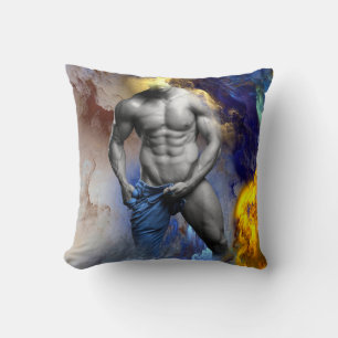 SlipperyJoe's grayscale muscular man physique yell Cushion