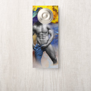 SlipperyJoe's grayscale muscular man physique yell Door Hanger