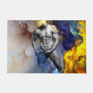 SlipperyJoe's grayscale muscular man physique yell Doormat
