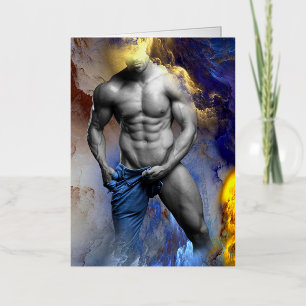 SlipperyJoe's grayscale muscular man physique yell Foil Greeting Card