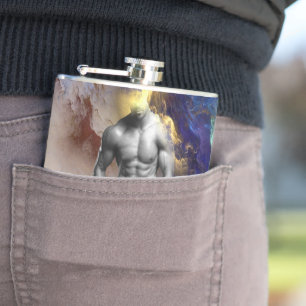 SlipperyJoe's grayscale muscular man physique yell Hip Flask