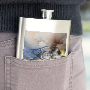 SlipperyJoe's grayscale muscular man physique yell Hip Flask
