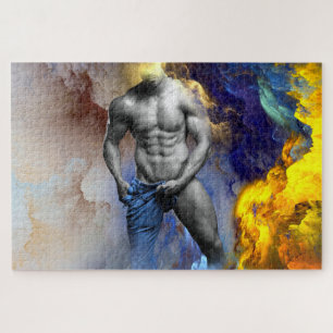 SlipperyJoe's grayscale muscular man physique yell Jigsaw Puzzle