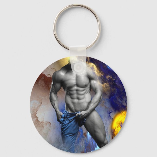 SlipperyJoe's grayscale muscular man physique yell Key Ring (Front)