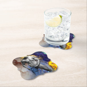 SlipperyJoe's grayscale muscular man physique yell Paper Coaster
