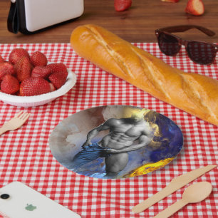 SlipperyJoe's grayscale muscular man physique yell Paper Plate