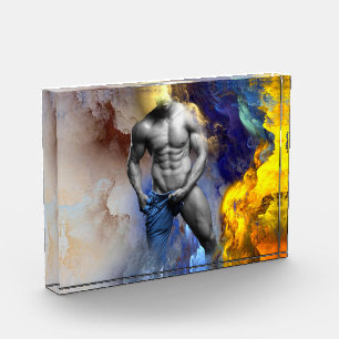 SlipperyJoe's grayscale muscular man physique yell Photo Block