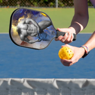 SlipperyJoe's grayscale muscular man physique yell Pickleball Paddle