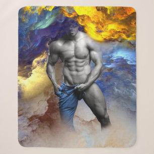 SlipperyJoe's grayscale muscular man physique yell Sherpa Blanket