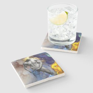 SlipperyJoe's grayscale muscular man physique yell Stone Coaster