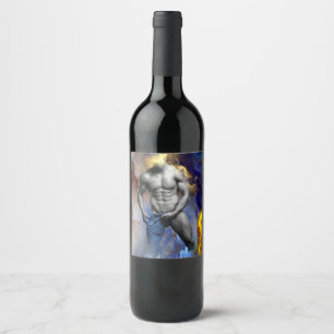 SlipperyJoe's grayscale muscular man physique yell Wine Label