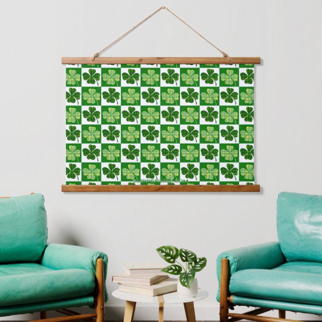 SlipperyJoe's green four-leaf clovers Saint Patric Hanging Tapestry (Living Room)