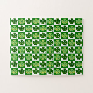 SlipperyJoe's green four-leaf clovers Saint Patric Jigsaw Puzzle