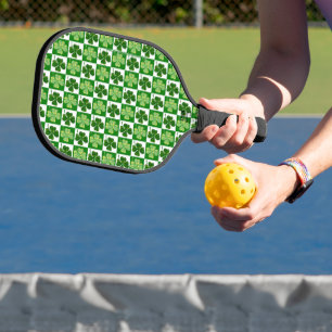 SlipperyJoe's green four-leaf clovers Saint Patric Pickleball Paddle
