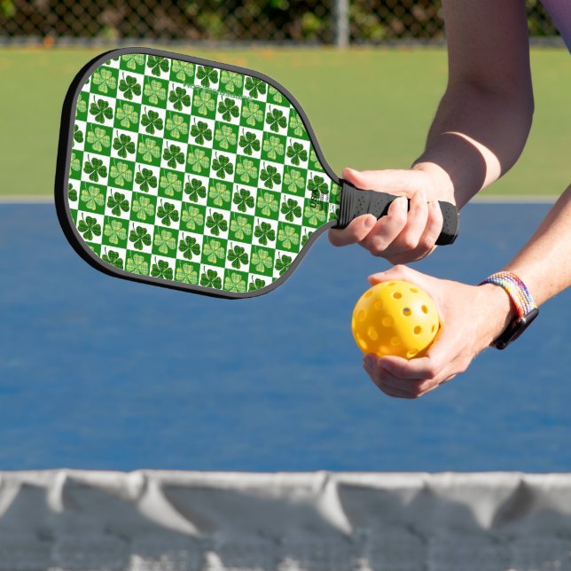 SlipperyJoe's green four-leaf clovers Saint Patric Pickleball Paddle (Insitu)