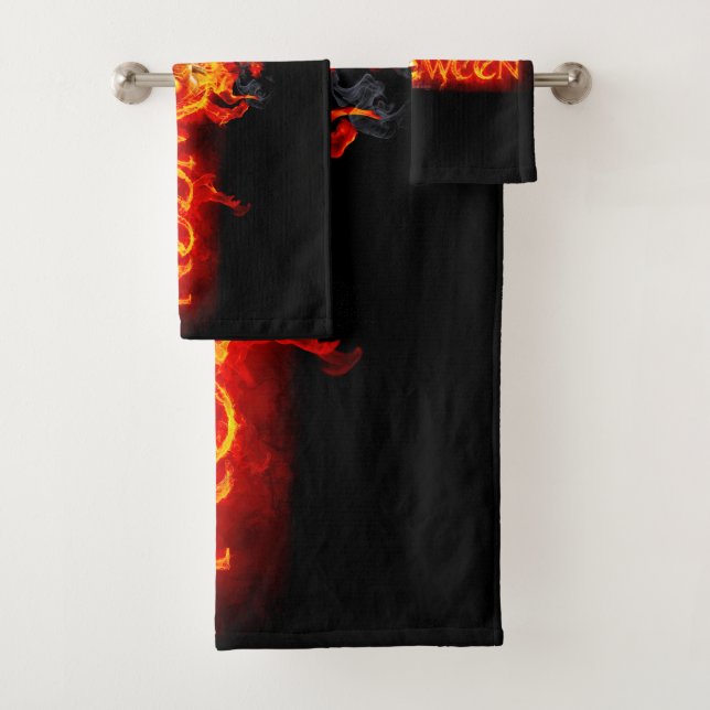 SlipperyJoe's Halloween massive fiery lettering ca Bath Towel Set (Insitu)