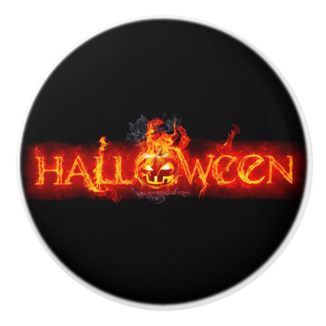 SlipperyJoe's Halloween massive fiery lettering ca Ceramic Knob (Front)