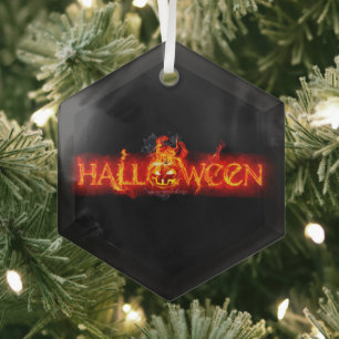 SlipperyJoe's Halloween massive fiery lettering ca Glass Tree Decoration