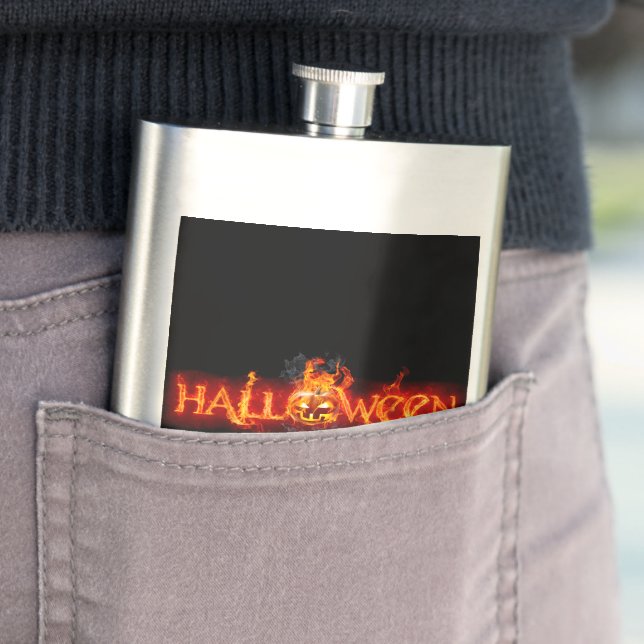SlipperyJoe's Halloween massive fiery lettering ca Hip Flask (In Situ)