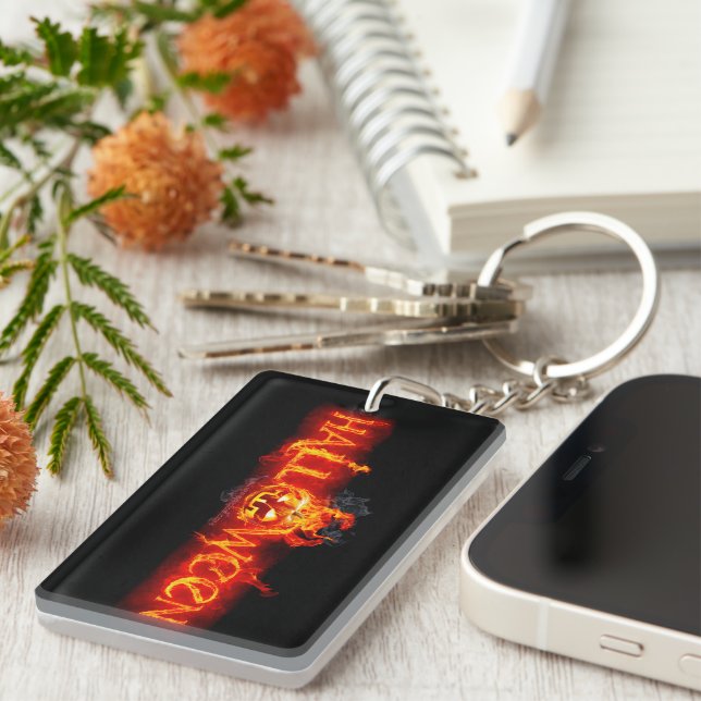 SlipperyJoe's Halloween massive fiery lettering ca Key Ring (Front Right)