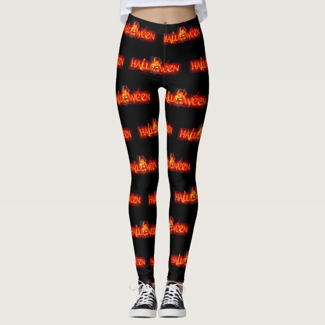 SlipperyJoe's Halloween massive fiery lettering ca Leggings (Front)