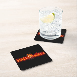 SlipperyJoe's Halloween massive fiery lettering ca Square Paper Coaster