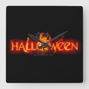 SlipperyJoe's Halloween massive fiery lettering ca Square Wall Clock
