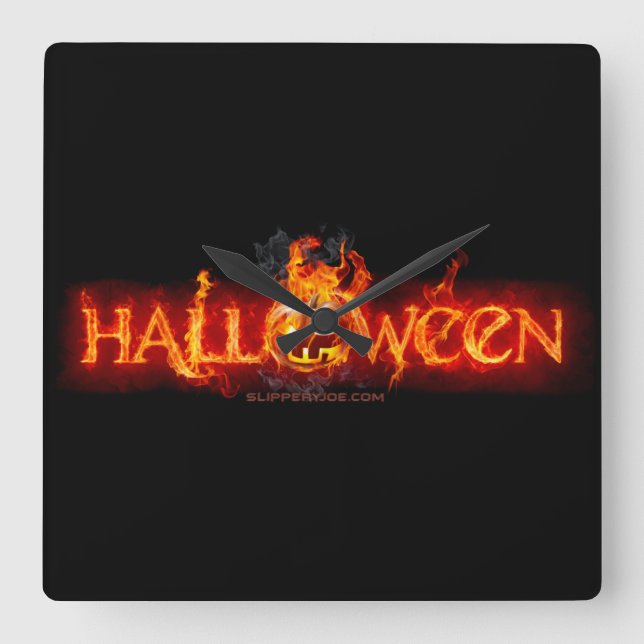 SlipperyJoe's Halloween massive fiery lettering ca Square Wall Clock (Front)