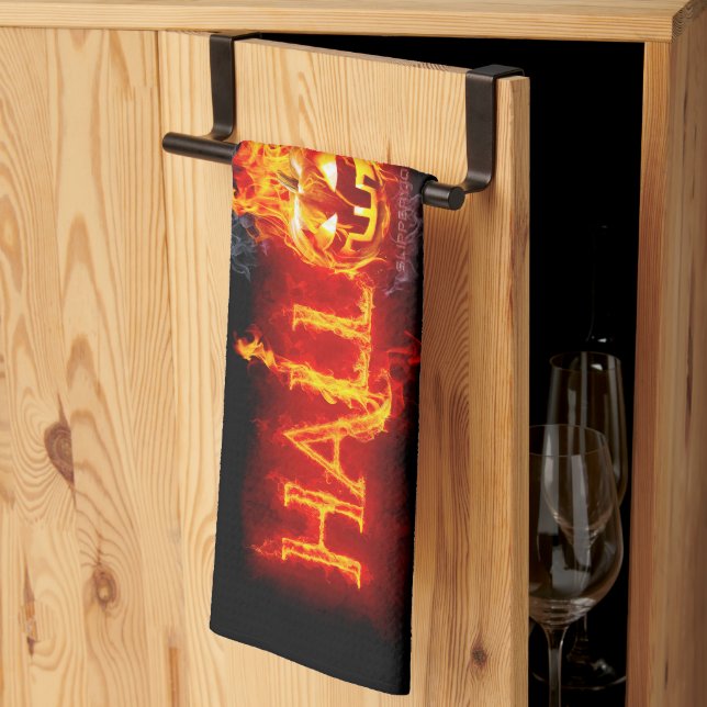 SlipperyJoe's Halloween massive fiery lettering ca Tea Towel (Thirds Fold)