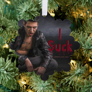 SlipperyJoe's Halloween pale vampiric figure fangs Tree Decoration Card