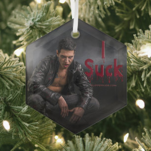 SlipperyJoe's Halloween vampire fangs suck Dracula Glass Tree Decoration