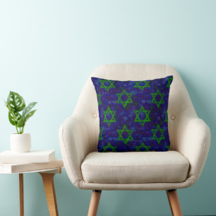 SlipperyJoe's Hanukkah green rows Stars of David c Cushion