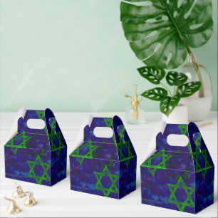 SlipperyJoe's Hanukkah green rows Stars of David c Favour Box