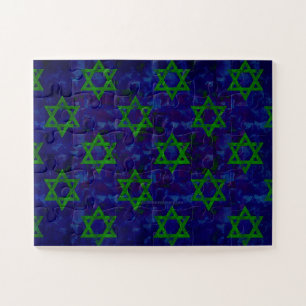 SlipperyJoe's Hanukkah green rows Stars of David c Jigsaw Puzzle