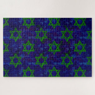 SlipperyJoe's Hanukkah green rows Stars of David c Jigsaw Puzzle