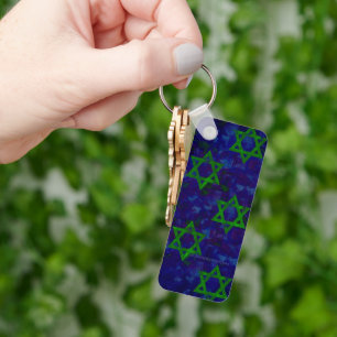 SlipperyJoe's Hanukkah green rows Stars of David c Key Ring