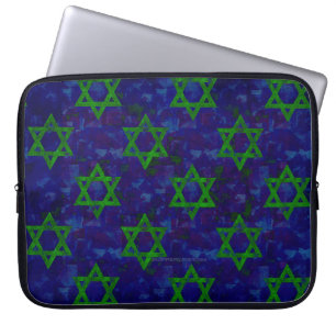 SlipperyJoe's Hanukkah green rows Stars of David c Laptop Sleeve