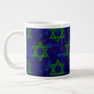 SlipperyJoe's Hanukkah green rows Stars of David c Large Coffee Mug