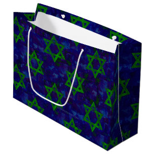 SlipperyJoe's Hanukkah green rows Stars of David c Large Gift Bag
