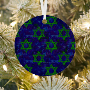 SlipperyJoe's Hanukkah green rows Stars of David c Metal Tree Decoration