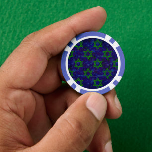 SlipperyJoe's Hanukkah green rows Stars of David c Poker Chips